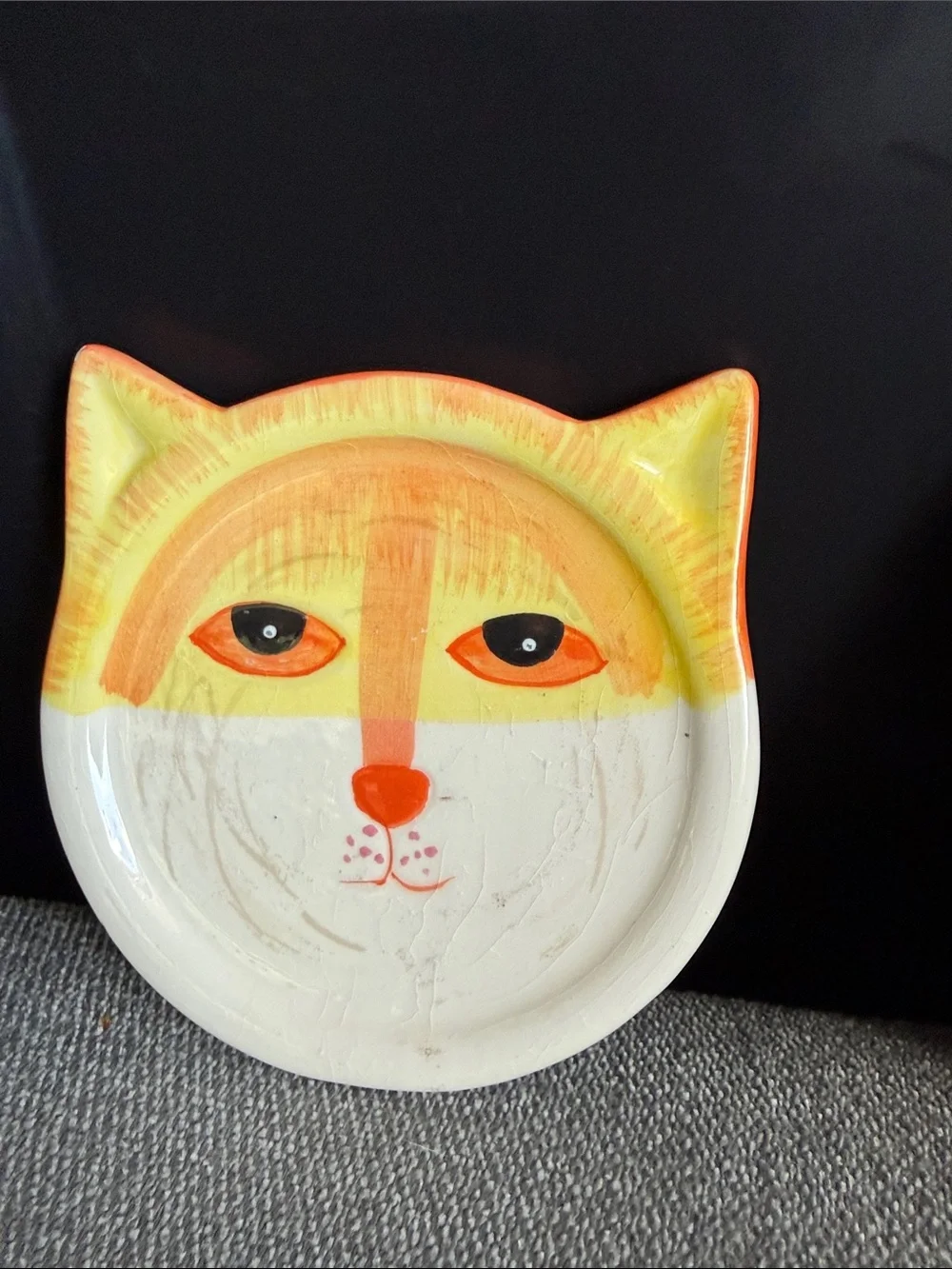 Handmade Ceramic Cat Accent (small) Plate - Yellow & Black 4in x 4in